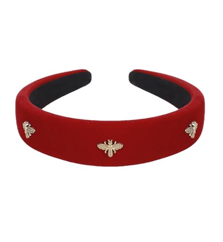 YARN & INK Women's Cute Honeybee Velvet Headbands, Fashion Padded Hair Accessories Vintage Handmade Headband for Women Girls (Red Bee)