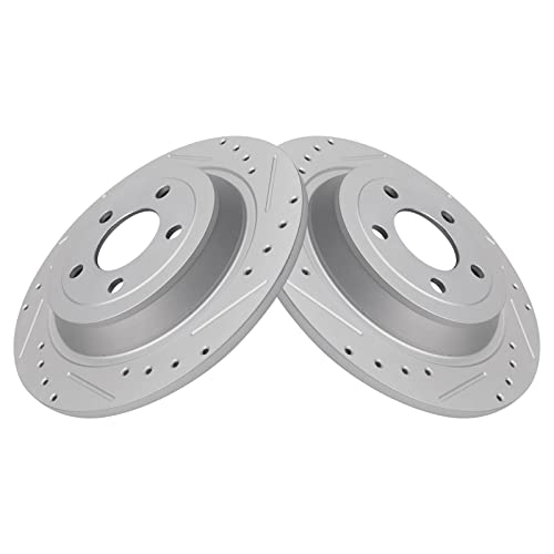 Image of TRQ Rear Ceramic Brake Pad and Rotor Set Drilled Slotted Compatible with 16-19 Ford Mustang EcoBoost without Performance Package, 16-19 Ford Mustang EcoBoost Premium without Performance Package