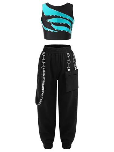 Girls 2 Piece Sweatsuit Kids Crop Top with Cargo Pants Streetwear Jazz Hip Hop Dance Outfit