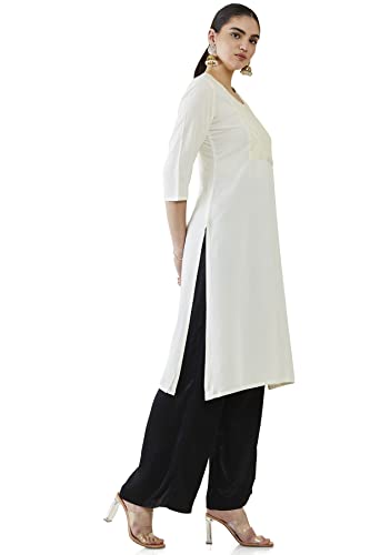 Image of Soch Women Off White Rayon Embroidered Kurta