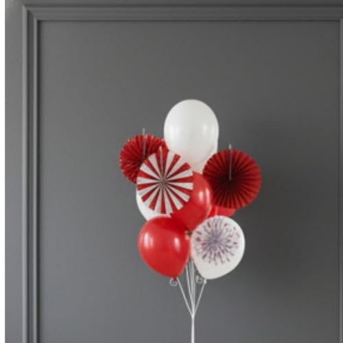 Image of Red Paper Fans Set for Weddings Birthday Decor Bridal Parties Baby showers Anniversary (Pack of 6)