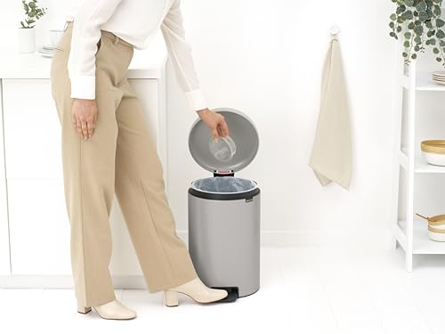 Image of Brabantia NewIcon Pedal Bin 5.3 Gallon /20L (Soft Gray), Soft-Closing Kitchen Garbage Can, Step-On Trash Can with Removable Inner Bucket, PerfectFit Trash Bag Pack Included