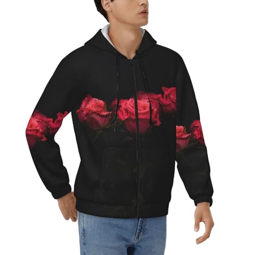 Sweat à capuche thermique homme fermeture éclair veste noire motif roses rouges