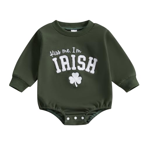 Ayalinggo St Patricks Day Baby Girl Boy Outfit Lucky Shirt Bubble Romper Sweatshirt Onesie Newborn St Patricks Day Clothes (Green Irish, 3-6 Months)