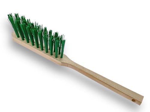 Lot de 10 balayettes Longues de Jardin | Poils PVC durs Verts | Manche Bois Brut 45 cm | Usage extérieur, Atelier, Garage | Résistantes à l’Usure | Nettoyage sols et Surfaces | Kibros VC4265x10