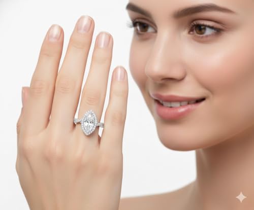 Image of Choose Your Gemstone Twisted Marquise Diamond CZ Halo Ring 925 Sterling Silver Marquise Shape Halo Engagement Rings Minimal Modern Design Birthday Gift Wedding Gift US Size 4 to 12