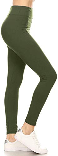 LYR128-OLIVE Yoga Solid Leggings, One Size