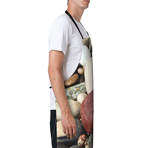 Sea Pebble Rocks Stones Printed Aprons With 2 Pockets Waterproof Durable Adjustable Bib Apron Unisex Apron For Cooking Baking Painting #TOP3