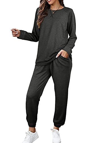 Two Piece Sweatsuits For Women With Buttons Lounge Pants Sets Warm Gray M #TOP2