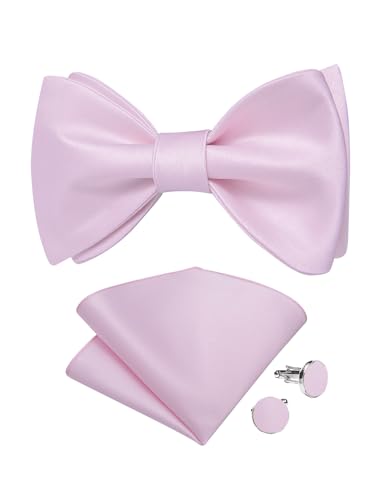 Image of DiBanGu Satin Bow tie Self-Tied Bowtie Set for Men Wedding Prom | Solid Color,Skin-Friendly,Versatile Accessory,Lapel Pin,Pocket Square,Cufflinks,School Dance,Banquet,Dinner,Celebration