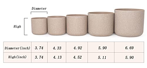 Mayzbo Plastic Planter Pots， 6.7/6/5/4.3/3.7 Inch Modern Decorative Flower Pot With Drainage Hole, Nursery Planting Pot For All Houseplantsand Outdoor, Snake Plant, African Violet, Succulent (Khaki) #TOP1