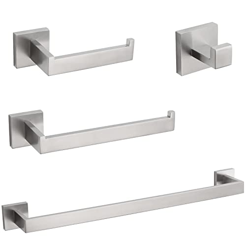 VELIMAX Premium Stainless Steel 4 Pieces Bathroom Hardware Accessories Set Wall Mounted Towel Bar Set, Brushed, 23.6-Inch