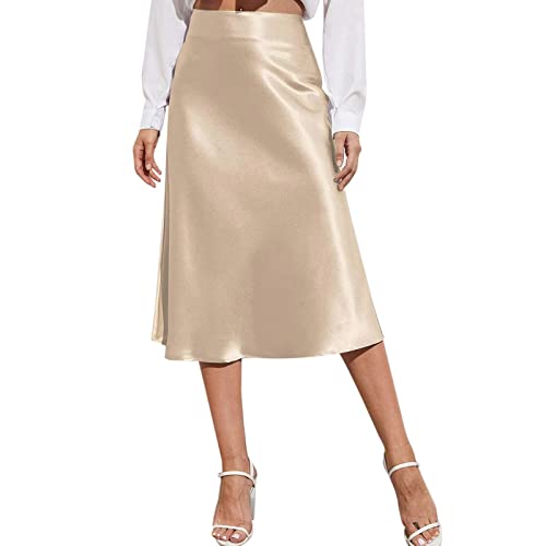 Tul Roja Mujer Falda Midi de Cintura Alta para Mujer Vestido de satén sólido Cremallera Faldas de Verano Elegantes Traje Chaqueta Mujer Elegante
