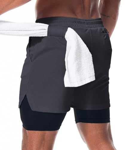 Surenow 3 Pack Mens Athletic Gym Shorts Quick Dry Workout Lightweight Shorts 2 in 1 Running Shorts for Men with Pockets2