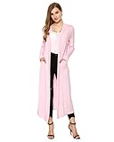 Mixfeer Womens Casual Knit Cardigan Maxi Sweaters Open Front Lightweight Coat with Long Sleeve Pink