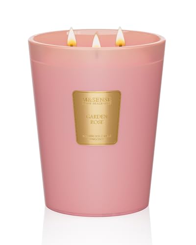 M&SENSE Garden Rose Scented Candle 35oz 150H Burn Time Long Lasting, 3-Wick Natural Aromatherapy Candle, Home Fragrance Housewarming Gifts
