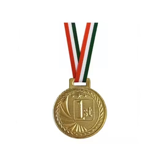 1st Place Winner Medal, Gold Colour, Round Shape, with Striped Neck Ribbon-picture-17