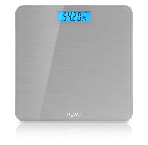 MyBeo - Digitale Personenwaage - Körperwaage aus Glas – 5 bis 180 kg – große Anzeige - LCD Display - kg und lb – DMS Sensoren – 6 mm Sicherheitsglas – automatisches Einschalten