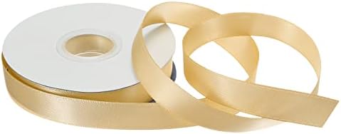 sourcing map 15mm 25 Yard(23m) Satin Ribbon Grosgrain Thin Solid Silk Wedding Bouquet Ribbon for Valentine's Day Gift Wrapping Cake Box Bows Gold