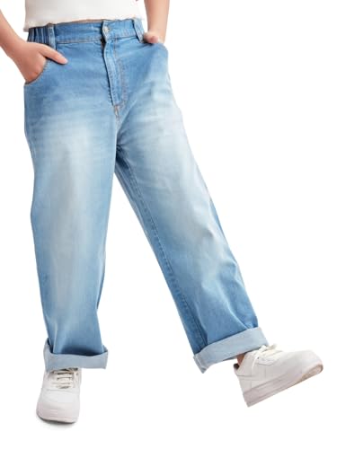 Image of olele Girls Super Jeans Collection for 4-14 Yrs | Stretchable Cotton Denim Trousers | Blue Jeans for Kids | Baggy Denim Pants | Cargo Pants for Girls