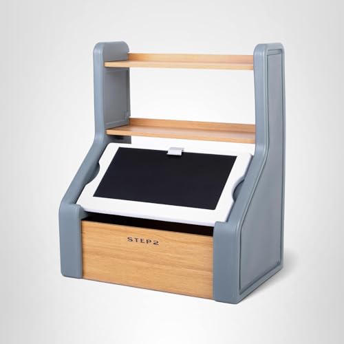 Step2 Harmony Toy Storage Box, Kids Toy Storage Bin with Chalkboard Lid, Easel & Toy Organizer in One, Made of Durable Plastic, For Toddlers 2+ Years Old, Sage Gray