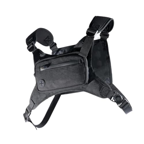 Fenteer Bolsa de peito para esportes ao ar livre, colete, suporte para corrida, bolsa ajustável para adultos, mochila, acampamento, telefone, pesca, Preto