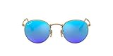 Ray-Ban RB3447 Metal Round Sunglasses, Matte Gold/Polarized Blue Flash, 50 mm