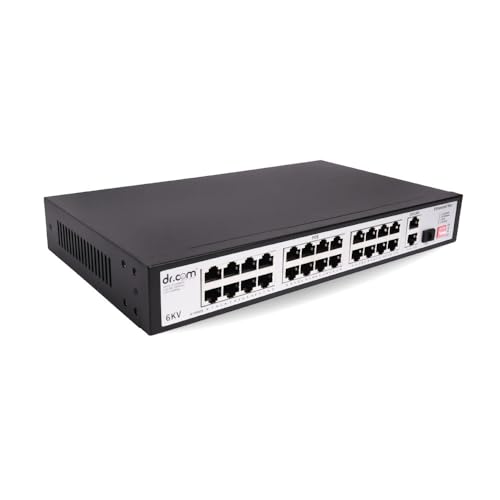 Image of dr.com 27 Port PoE Switch with 24 10 /100 PoE Ports, 2 Gigabit Uplink 10 /100 /1000 Ports and 1 SFP Slot, 320W Power IEEE 802.3af /at Network Switch for CCTV IP Camera Plug and Play