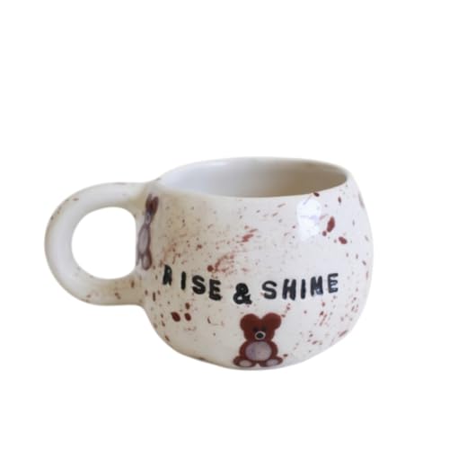 Teddy Morning Collection, tazas de cerámica hechas a mano rellenas con cálido, sonriente y pequeño amor de peluche para empezar tu día. (Rise & Shine)