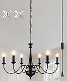 ZemSum Plug in Chandelier Lighting with Cord 15ft & On/Off Switch, Hanging Lights with Plug in Cord, 6 Light Black Farmhouse Chandelier for Dinging Room Living Room Kitchen Island Bedroom