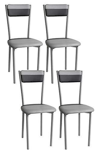 Pack 4 sillas de cocina de polipiel, color combinado negro y gris, estructura metálica (Medida 43x45x89 cm)