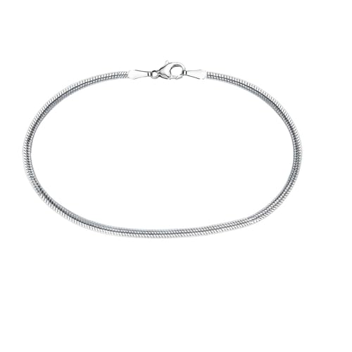 Savlano 925 Sterling Silver 2MM Diamond Cut Flexible Oval Snake Chain Anklet for Women Comes in 9