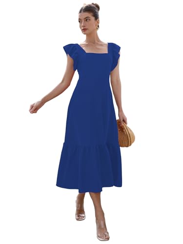 Image of Sugathari Girl's & Women's Solid Color Square Neck, Ruffle-Trimmed Hem Sleeveless, Ruffle Armhole and Casual Dress with Cinched Waist Vacation Outfits Woman (Dress 176)