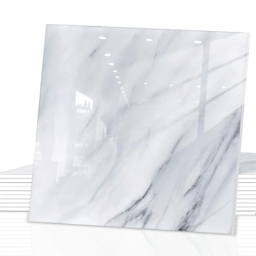Peel and Stick Backsplash Tiles, 10pcs 12'x12' White Marble Wall Tiles, PVC Self Adhesive Wall Panels, Stick on Backsplash for Kitchen, Shower, Bathroom, Living Room