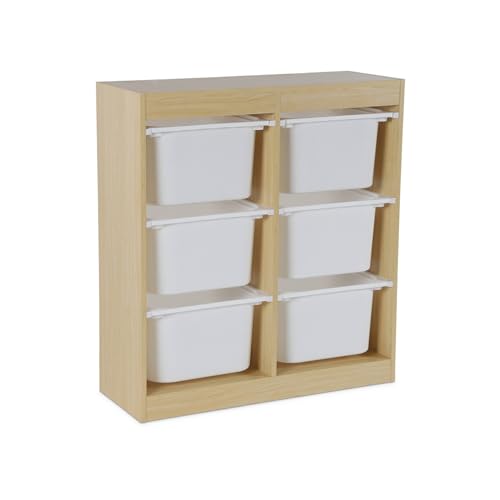 sweeek - Meuble de Rangement Enfant. Naturel. 6 bacs de Rangement en Plastique