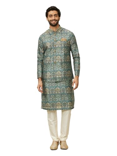 Veste en soie synthétique homme Manyavar imprimé floral pour mariage chic et grandes fêtes