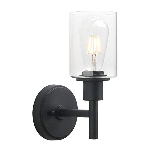 Phansthy Black Wall Sconce Light 1-Light Matte Black Bathroom Vanity Light Fixture with 3.94 Inches Glass Light Shade (Matte Black)