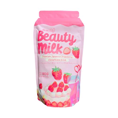 Dear Face Beauty Milk Japanese Collagen STRAWBERRY Drink - 50 000mg Hydrolyzed Collagen 6.3 Ounce (Pack of 1)