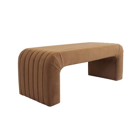 Image of HomePop 48 inch Arch Channel Bench - Rust Orange Velvet