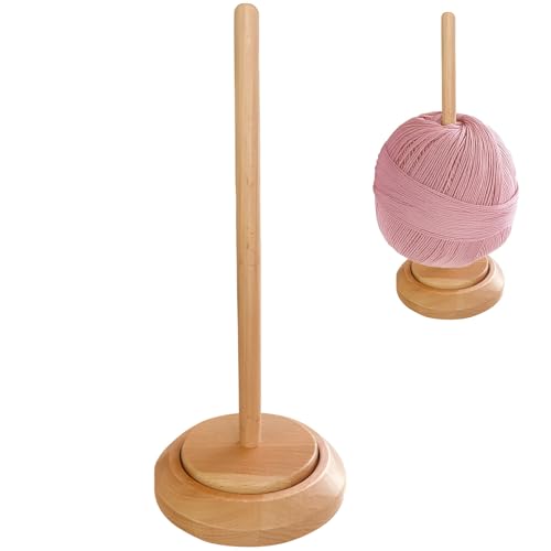 Image of Wooden Yarn Holder Stand, Natural Wood Yarn Holder, Smooth Rotating Knitting Ball Dispenser, Portable Single Spindle Crochet Accessory for Crafters, Bearing Twirling Mechanism