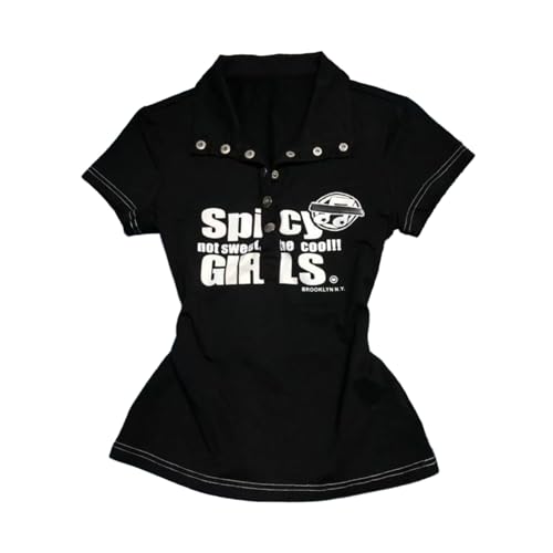 Amazon.com: Y2k Grunge Polo Collared Shirts Women Button Down Crop