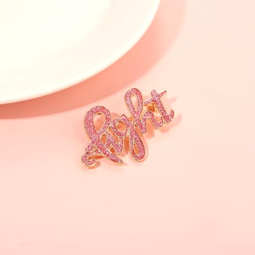 Image of Breast Cancer Awareness Pink Rhinestone Ribbon Pin - Faith Believe Women's Brooch, Survivor Lapel Pin for Cancer Month - Merchandise Accessories Decor
