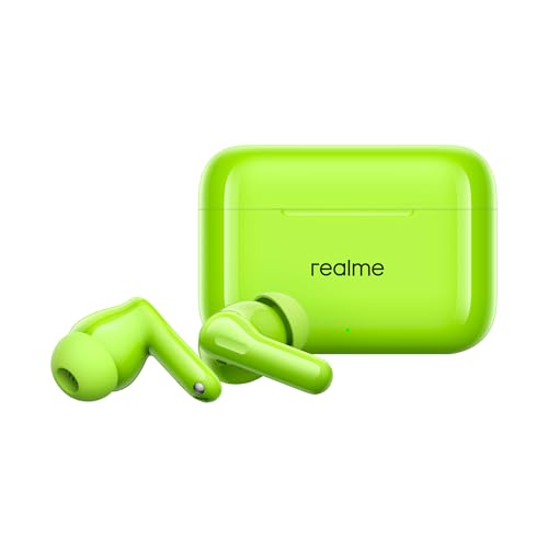 Image of realme Buds T200 True Wireless Earbuds with Hi-Res Audio, 12.4mm Dynamic Bass Drivers, 32 dB ANC, Quad Mic, 45ms Latency, Upto 50 Hrs Playback, Fast Charge, IP55 Rated, BT 5.4 (Neon Green)