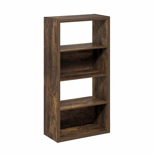 Image of Furinno Viola Book Shelf, 4-Tier Bookshelf, Extra Thick Frame Bookcase with Open Shelf, Open Back Design, 11.3 inch x 23.2 inch x 45.4 inch, for Living Room, Bedroom, Home Office, Amber Pine