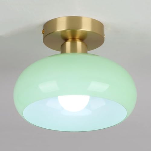Plafonnier en verre vert clair et laiton chic pour salon
