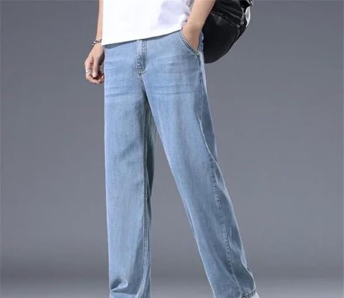 Mens Business Casual Straight Denim Pants Spring Lightweight Loose Fit Office Party Trousers3