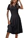 Women Short Sleeve Round Neck Summer Casual Flared Midi Dress Medium Black