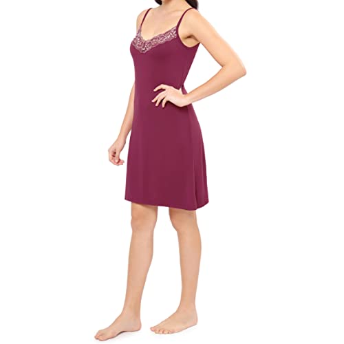 Image of Amante Solid Above Knee V-Neck Shoulder Straps Chemise