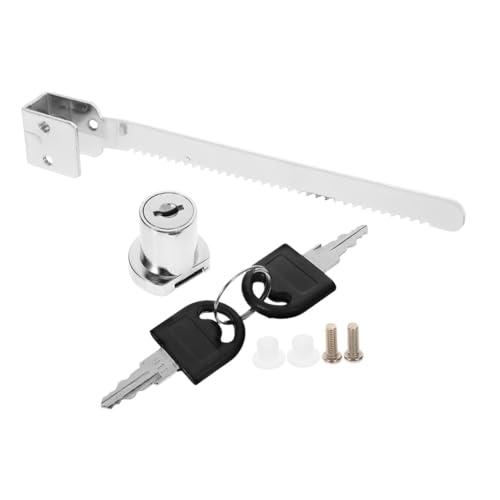LOORGVEL Serratura per Porta Scorrevole in Vetro con Finitura Cromata Kit Sicurezza con Chiavi e Fissaggi Blocca Vetrine e Armadietti Lucchetto Cricchetto Resistente per Espositori