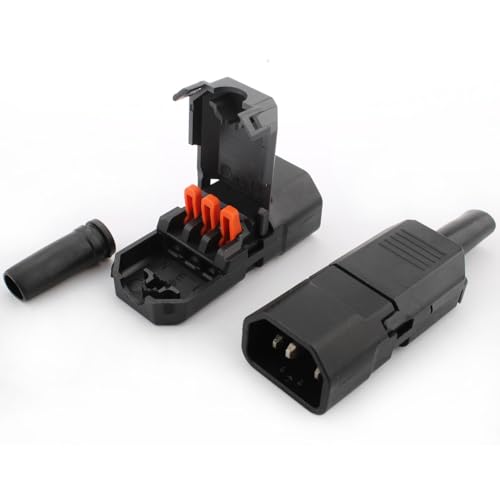 VISSQH 2 Piezas Enchufe Adaptador IEC 320 C14,Conector Adaptador de alimentación C14 Macho 3 Pines 250V 10A(Negro)